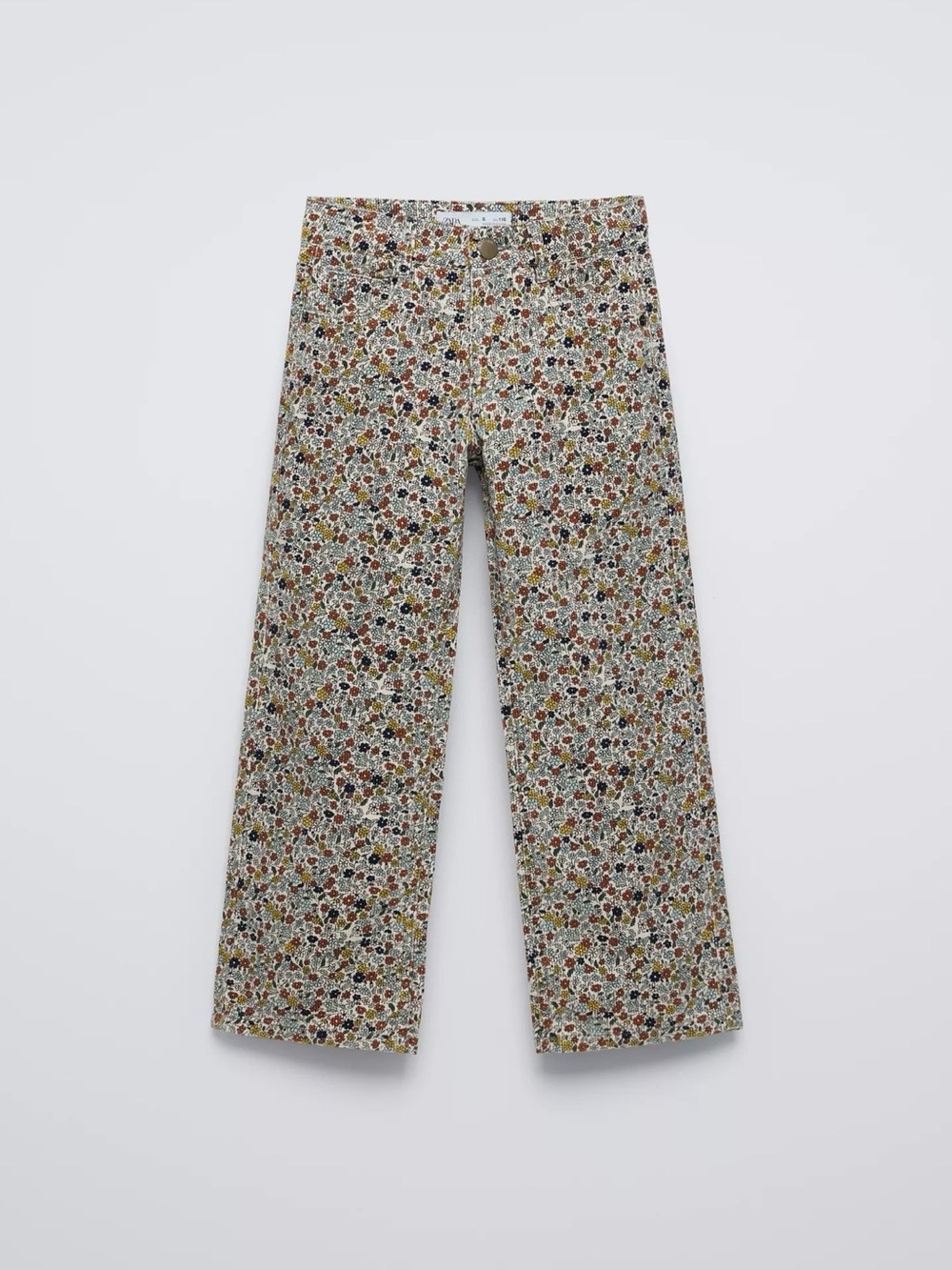 Zara girls floral fine-wale corduroy straight pants